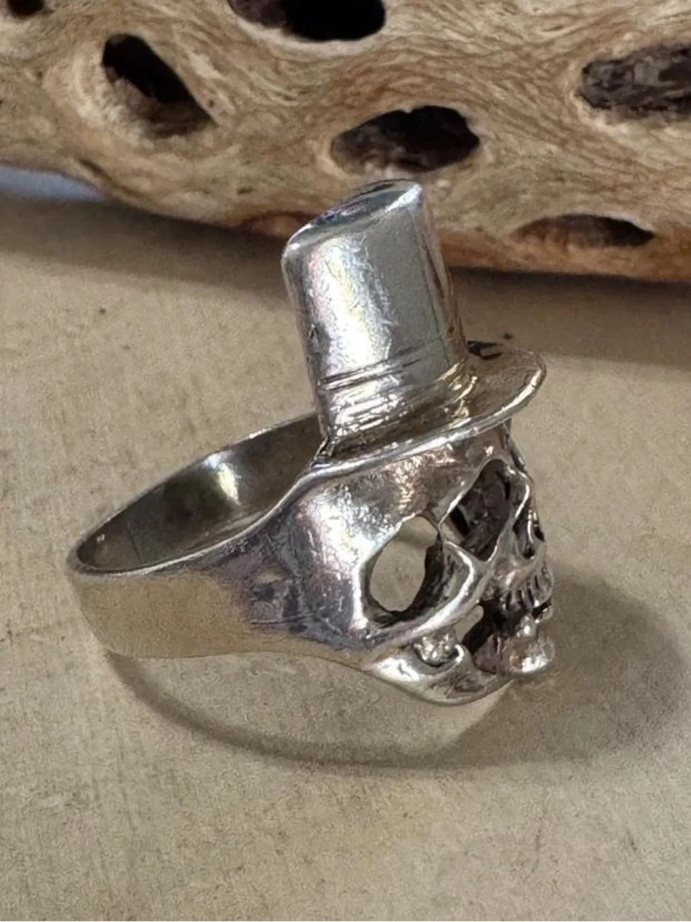 925 Sterling Silver Vintage Skull & Hat Biker Gothic Punk Ring Size 13